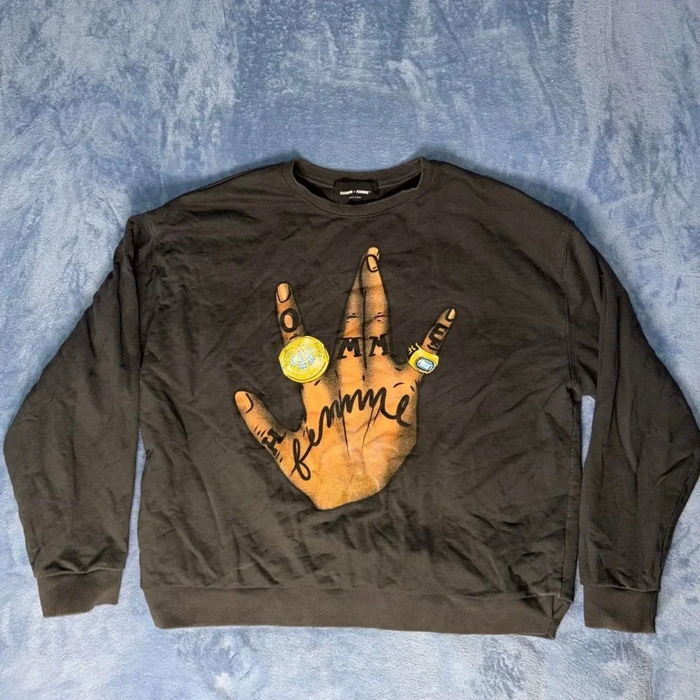 Homme + Femme black crewneck sweatshirt